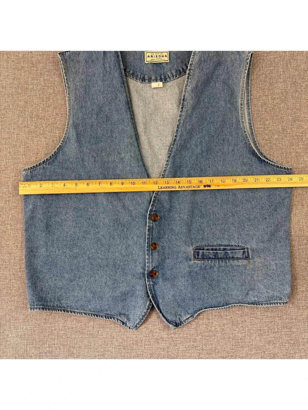 Vintage 90s Arizona Jean Co Denim Vest Size Large Western Buckle Back 3 Button
